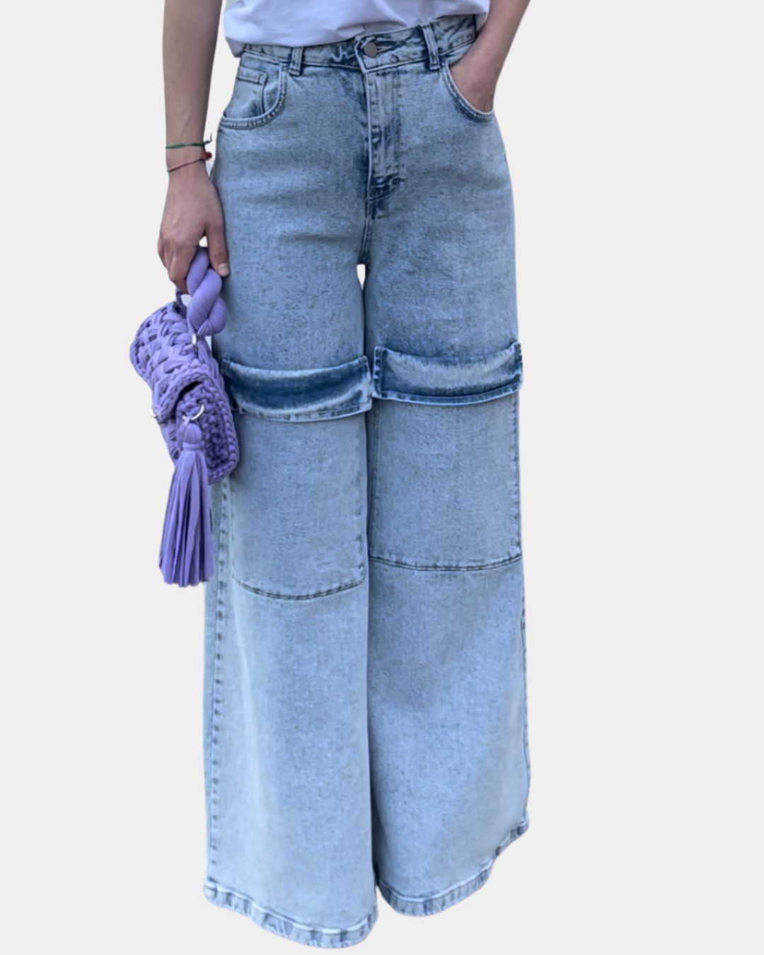 Jeans cargo a vita alta