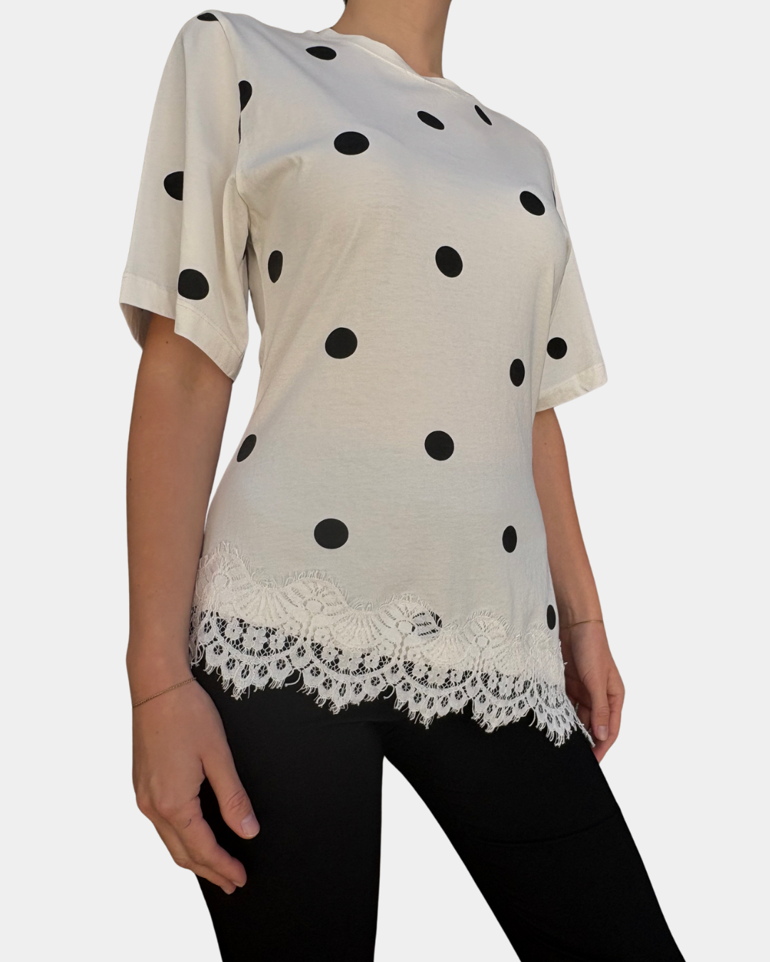 T-shirt pois e pizzo Lumina