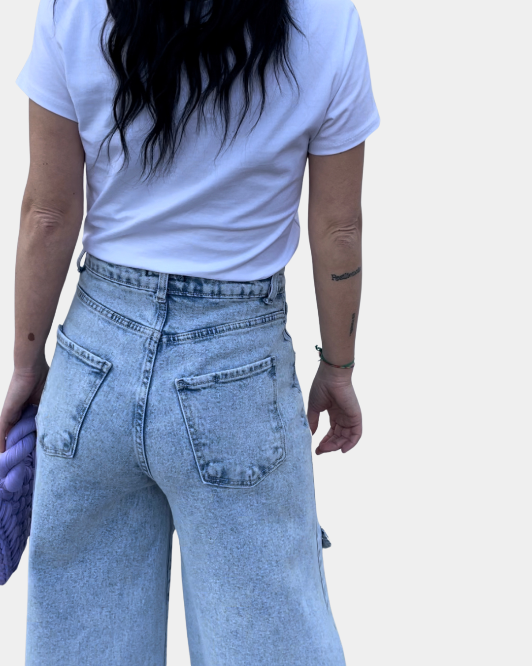 Jeans cargo a vita alta
