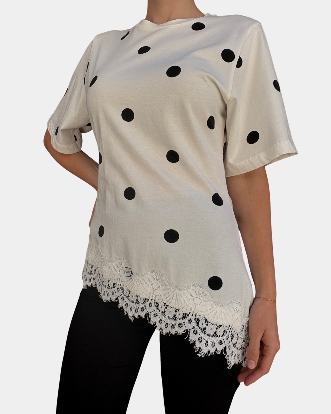 T-shirt pois e pizzo Lumina