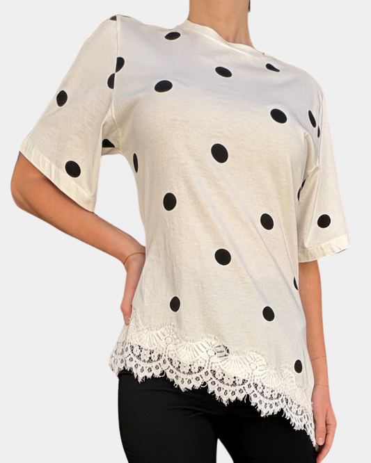 T-shirt pois e pizzo Lumina