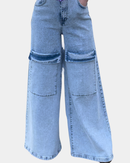 Jeans cargo a vita alta